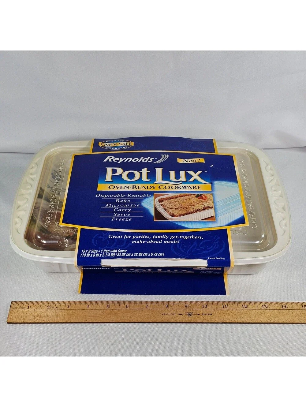Vtg Reynolds Pot Lux Oven Ready Cookware 13x9 Pan  Lid Disposable Reusable White